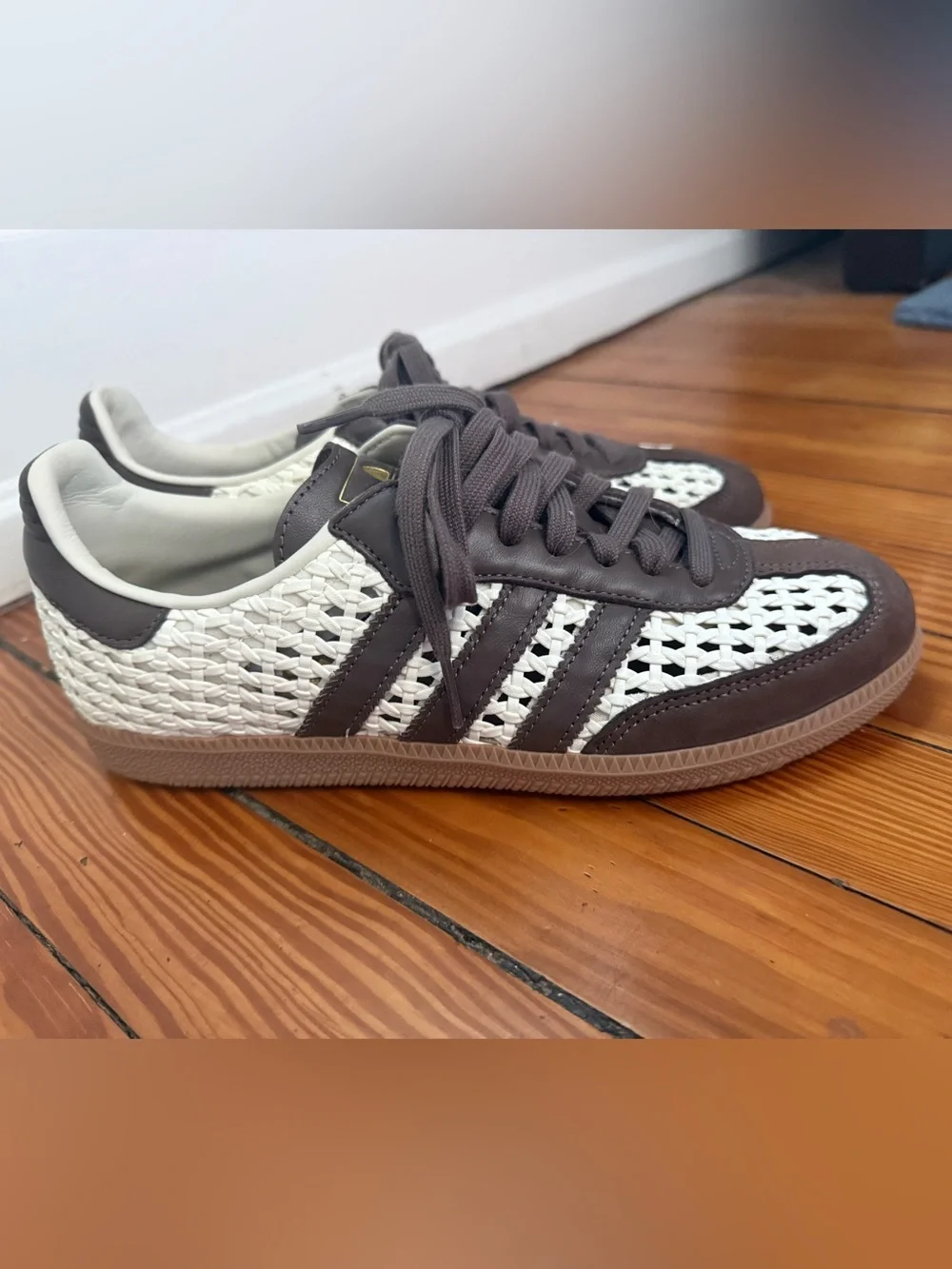 adidas Woven Leather Sneakers in Brown and White